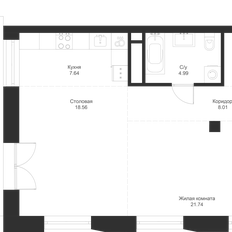 Квартира 73,1 м², 1-комнатная - изображение 3