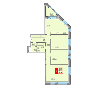 Квартира 99,1 м², 3-комнатная - изображение 1