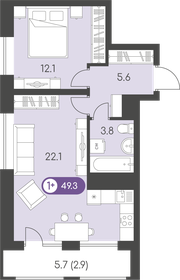 Квартира 49,3 м², 1-комнатная - изображение 1