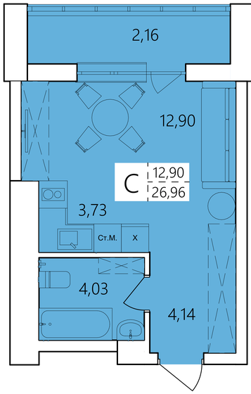 26,5 м², квартира-студия 3 574 800 ₽ - изображение 16