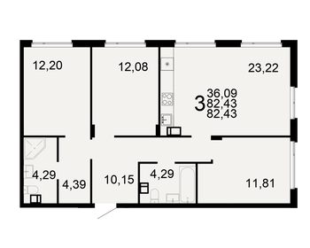 Квартира 82,4 м², 3-комнатная - изображение 1