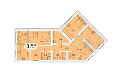 Квартира 105,6 м², 3-комнатная - изображение 1
