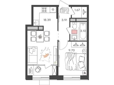 Квартира 36,8 м², 2-комнатная - изображение 1