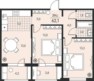 Квартира 62,1 м², 3-комнатная - изображение 1