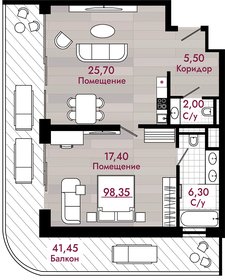 Квартира 98,4 м², 1-комнатные - изображение 1
