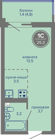 Квартира 25,3 м², студия - изображение 1