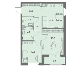 Квартира 57,2 м², 2-комнатная - изображение 1
