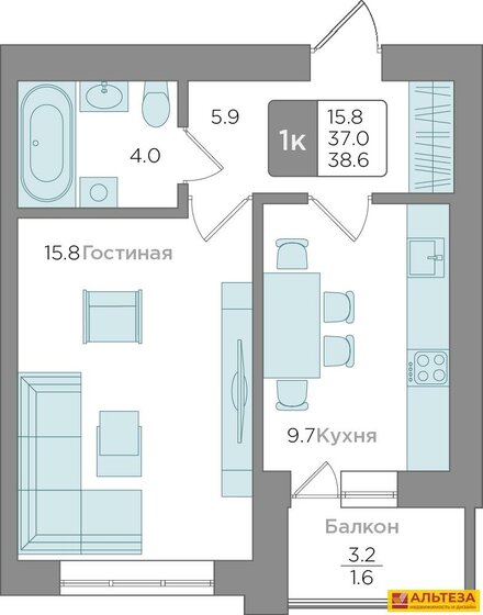 35,6 м², 1-комнатная квартира 6 700 000 ₽ - изображение 57