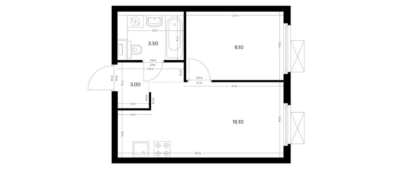 31,7 м², 1-комнатная квартира 12 000 000 ₽ - изображение 1