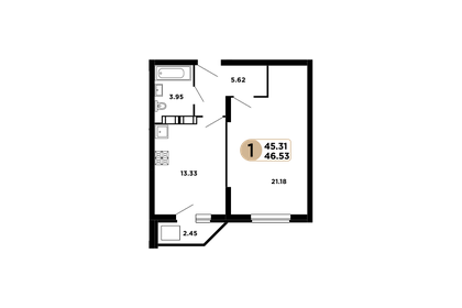 Квартира 46,6 м², 1-комнатная - изображение 1