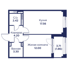 Квартира 41,3 м², 1-комнатная - изображение 1