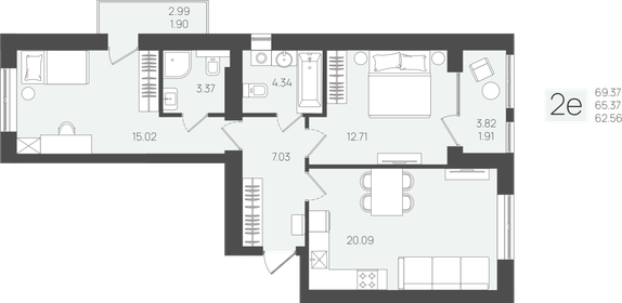 Квартира 64,5 м², 2-комнатная - изображение 1