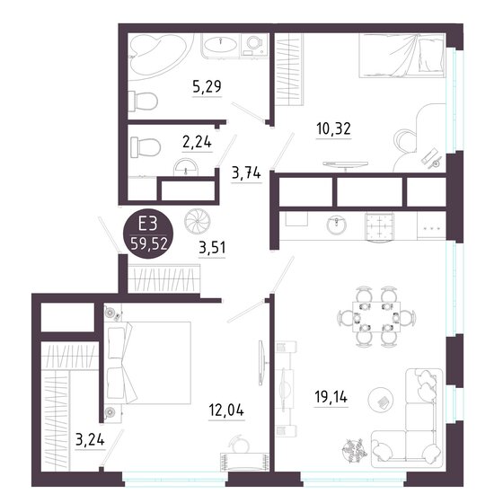 57,8 м², 2-комнатная квартира 8 149 476 ₽ - изображение 33
