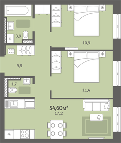 Квартира 54,6 м², 2-комнатная - изображение 1