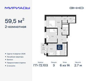 Квартира 59,5 м², 2-комнатная - изображение 1