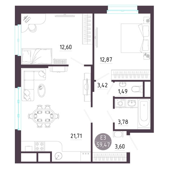 85,9 м², 2-комнатная квартира 7 410 236 ₽ - изображение 19