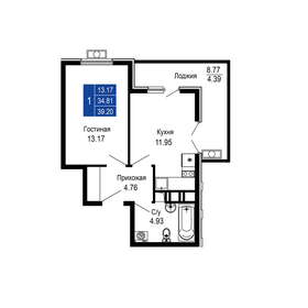 Квартира 39,2 м², 1-комнатная - изображение 1
