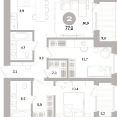 Квартира 77,9 м², 2-комнатная - изображение 3