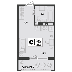 Квартира 23,2 м², студия - изображение 1