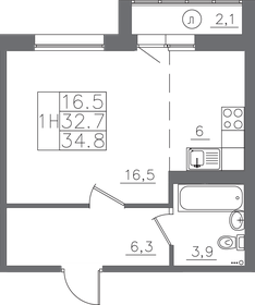 Квартира 34,8 м², 1-комнатная - изображение 1