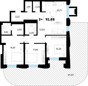 Квартира 92,9 м², 3-комнатная - изображение 1