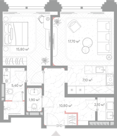 Квартира 60,8 м², 1-комнатная - изображение 1