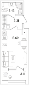 Квартира 21,9 м², студия - изображение 1