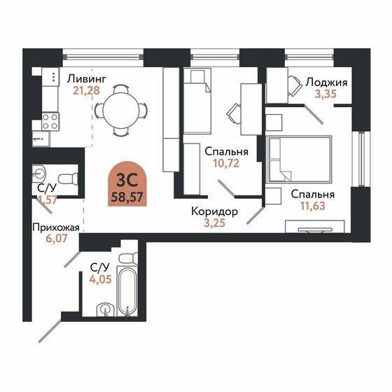 93,8 м², 2-комнатная квартира 12 853 340 ₽ - изображение 21