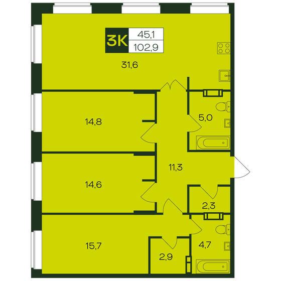 80,9 м², 3-комнатная квартира 12 620 400 ₽ - изображение 26
