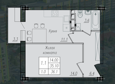 Квартира 36,1 м², 1-комнатная - изображение 1