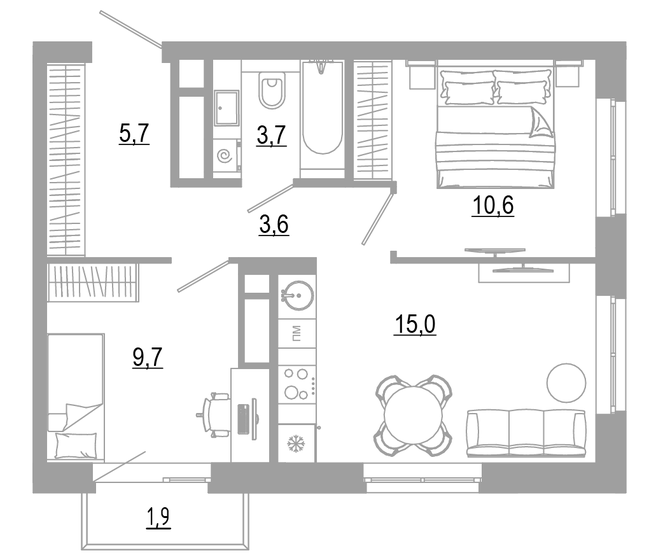 53,3 м², 2-комнатная квартира 10 340 000 ₽ - изображение 44