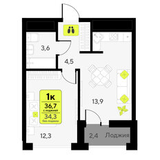 Квартира 36,7 м², 1-комнатная - изображение 2