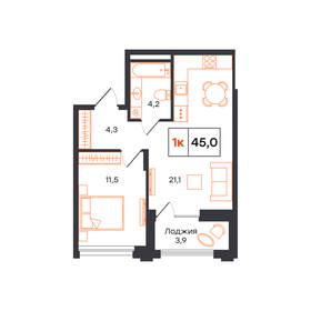 Квартира 45 м², 1-комнатная - изображение 1