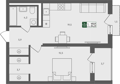Квартира 54 м², 1-комнатная - изображение 1