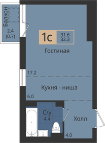Квартира 32,3 м², студия - изображение 1
