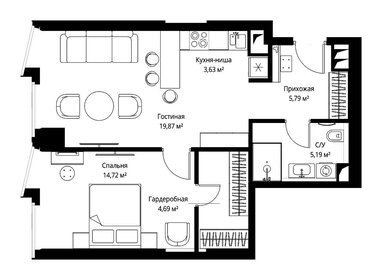Квартира 54,1 м², 1-комнатная - изображение 2