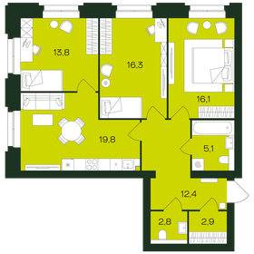 Квартира 89,2 м², 3-комнатная - изображение 1