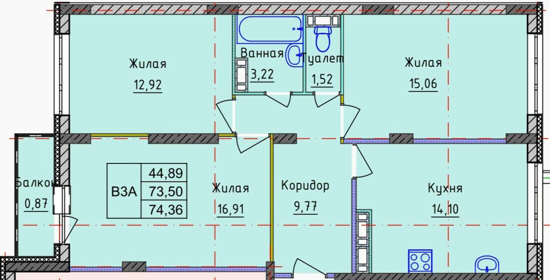 70 м², 3-комнатная квартира 4 850 000 ₽ - изображение 51