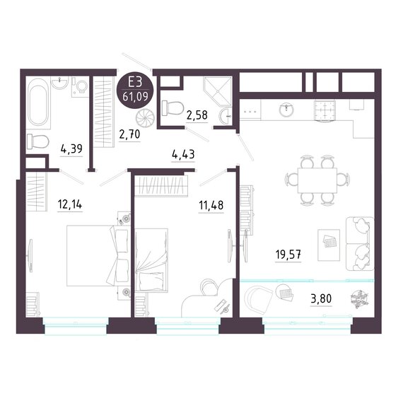 85,9 м², 2-комнатная квартира 7 410 236 ₽ - изображение 28