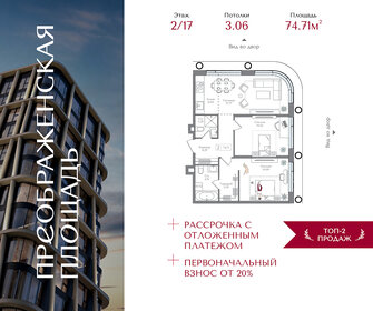 Квартира 74,7 м², 2-комнатная - изображение 1