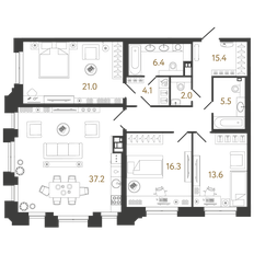 Квартира 121,5 м², 3-комнатная - изображение 2