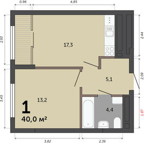 Квартира 40 м², 1-комнатная - изображение 1