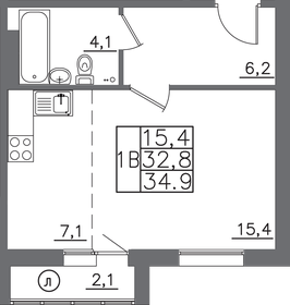 Квартира 34,9 м², 1-комнатная - изображение 1
