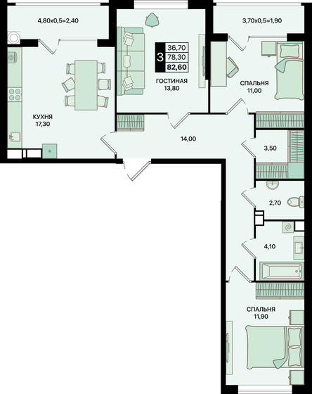 94,2 м², 3-комнатная квартира 12 334 960 ₽ - изображение 33