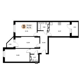 Квартира 75,4 м², 3-комнатная - изображение 1