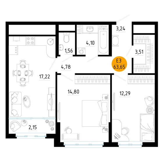60,4 м², 2-комнатная квартира 7 550 687 ₽ - изображение 36