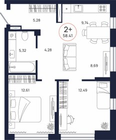 Квартира 58,4 м², 2-комнатная - изображение 3