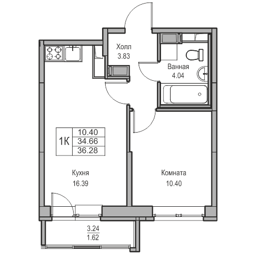 34,6 м², 1-комнатная квартира 7 818 434 ₽ - изображение 69