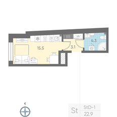 Квартира 22,9 м², студия - изображение 2