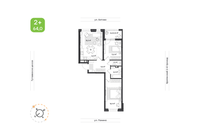 Квартира 64 м², 2-комнатная - изображение 1